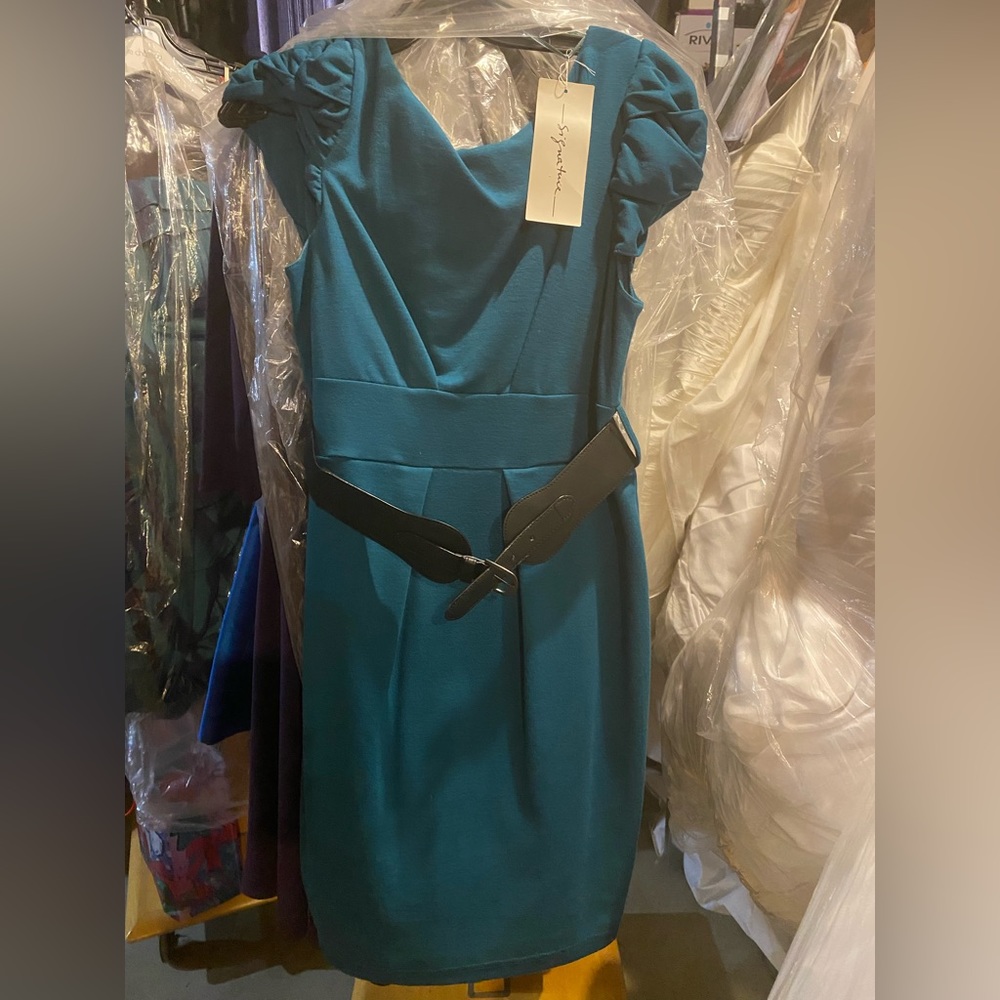 Teal blue jersey day dress